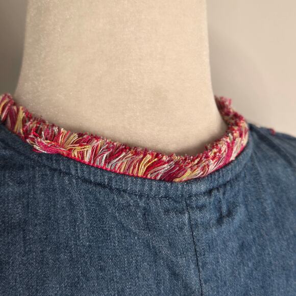 Falls Creek EUC denim embroidered Aztec open jacket kimono sleeves Medium blue - Picture 6 of 15